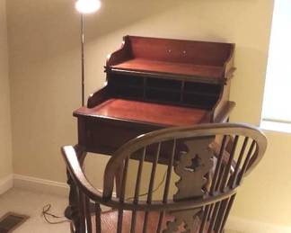 Desk And Chair With Floor Lamp And Framed Art 