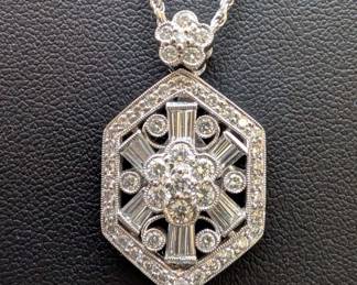  005 18K White Gold Diamond Pendant And 18 Chain with Appraisal