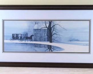 Large P. Buckley Moss Print of a Carriage In Snow