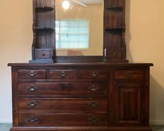 Large Wooden Dresser With Mirrored Hutch