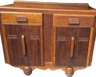 1940s Oak Carved Sideboard with 2 Drawers & 2 Cupboard Doors $350