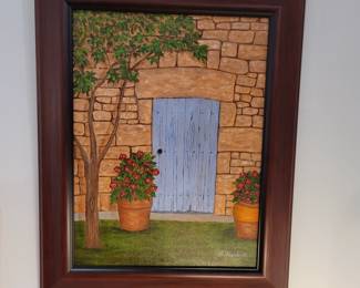 Framed Oil Painting - Blue Door