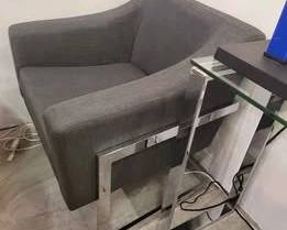 Stonecroft Montgomery Contemporary Upholstered Accent Chair in Gray and Chrome. (4) Available.