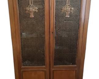 Antique Wood Cabinet with Wicker Doors