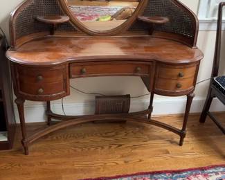 Antique Vanity with Mirror and Woven Backing