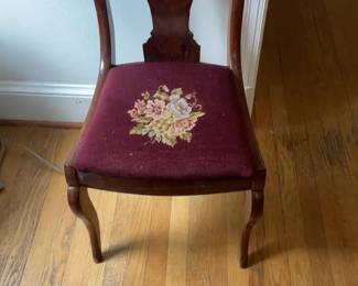 Antique Mahogany Side Chair with Needlepoint Seat