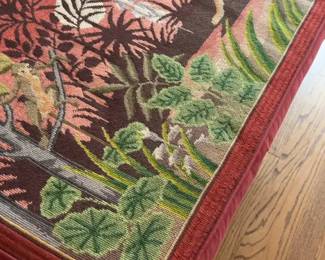 Vintage Tapestry Bench with Cat Motif