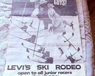 Vintage Levi’s ski rodeo poster advertisement 1960’s for Bintz Apple Mountain. Levi’s Guys!