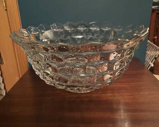 American Fostoria Punch Bowl 18”, Large Base, Ladle, 22 flared punch cups 