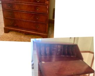 Secretary Desk Mahogany wood is 30” wide x 18” deep x 38” tall. Some veneer damage on front, on the bottom front, back. We have Receipt paid $330, our price $145.
