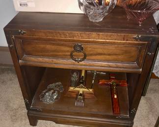 PRE-SALE NOW DREXEL Mid Century BEDROOM SET: Includes Tall Chest Of Drawers, Long Dresser with Mirror, 1 NightStand, King Size Headboard (2 Twin Mattresses – to Take or Leave)  4 Piece Set ALL for $400.                                                                                                                             
Drexel Tall Chest of Drawers is 36 inches wide by 19 inches deep and 50 inches tall.                            
Drexel Dresser with attached mirror is 66” long x 32” tall x 19” deep and the mirror is 27 ¼”wide by 42” tall                                                                                                                                           Drexel Nightstand is 22”wide x 16” deep 23” tall                                                                               
The Bed is 2 twin beds, but the Headboard is King Size, 79 inches wide x 39 ¾” tall. All 4 Pieces $400.
