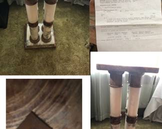 Marble 4 Column Pedestal is 29.5” tall x 12” wide square at the base and top $800. We have a receipt $600 Nov. 1995, These have really increased in value.