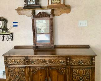 Matching Bernhardt Sideboard / Buffet measures 65.5” Long x 20” Deep x 35” Tall  has 1 wide drawer with wooden section dividers and 3 large cabinets. Could also be used as a Credenza or Entryway Table $650                                                                                ***Unbelievable Bundle Price for Entire Bernhardt Furniture Company, Jacobean / Revival Style Set Includes Table, 6 Chairs, Cupboard, Sideboard $1,500
