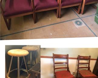 4 Vintage Office Chairs, 2 Stools, 2 Antique Chairs