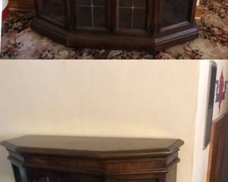 Small Curio Cabinet / Glass Front Entryway Table is 36” long x 12” deep x 31” tall $45