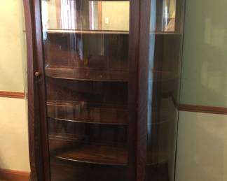 *PRE-SALE NOW Curved Glass Curio Cabinet / Display Case is 40 1/2 inches wide by 18 inches deep and is 64 inches tall.  It has 4 wooden shelves with the key. $250
