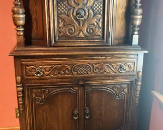 Matching Bernhardt Cupboard / Hutch measures 38.5” Wide x 17” Deep x 60” Tall. Could also be used as a Dresser $650                                                             ***Unbelievable Bundle Price for Entire Bernhardt Furniture Company, Jacobean / Revival Style Set Includes Table, 6 Chairs, Cupboard, Sideboard $1,500