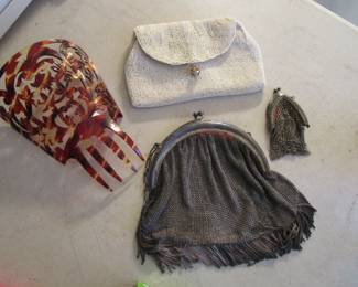 Antique bags including Chatelaine, Mantilla