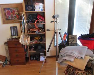 Hats, shoes, telescope