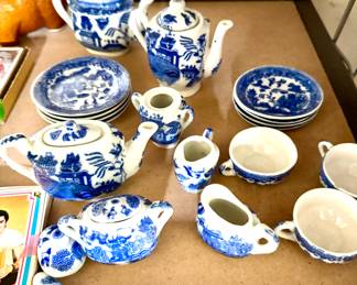 Child’s Blue Willow Tea set pieces. This is a mix and match of three distinct sets 