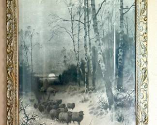 antique framed print Ernest Stanton “When the sun is low”