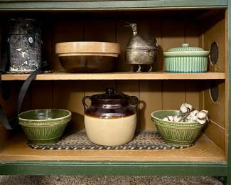 Antique crocks & bowls Don Freedman Brass duck 