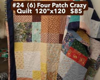 #24  (6) Four Patch Crazy Quilt 120"x120"   $85
