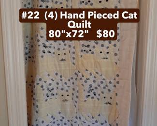#22  (4) Hand Pieced Cat Quilt  80"x72"   $80