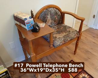#17  Powell Telephone Bench  36"Wx19"Dx35"H   $88