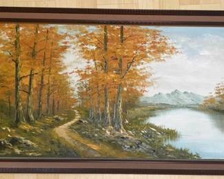 KAS003 Serene Framed Fall Season River Painting