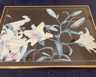 KAS006-Framed Print “Lilies with Bee” by Leslie Kenneth Price