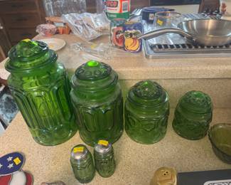 Vintage Moon and Stars green canister set