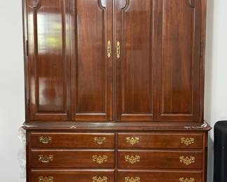 Ethan Allen Georgian Court Armoire with Drawers and Brass Pulls