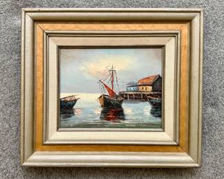 Framed Art - Coastal Scene with Boat
