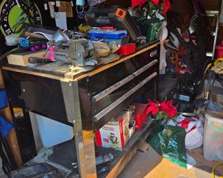 Shed full of machinist tools and tool boxes, general tools, holiday decor and random other unknown treasures.
