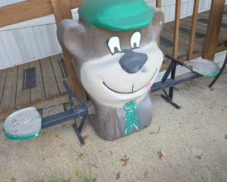 (non  functioning) Vintage Yogi Bear see-saw, hand painted. Conversation piece, great for displaying plants and other outdoor decor. 