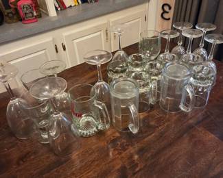 Glass beer mugs/steins and glass, crystal and melamine wine goblets/glasses