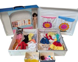 Lot #277 - Vintage 1960s Mattel "The World of Barbie" Doll Case, & Carrying Case/Wardrobe Trunk With Clothing & Skipper Doll