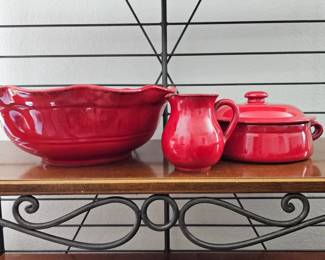 Lot #18 - De Silva Italy Red Terracotta Kitchenware Set Including Bowl, Pitcher, and Covered Casserole