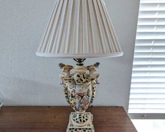 Lot #85 - Hand Painted Capodimonte Italian Cherubs Porcelain Lamp