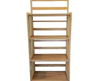 Lot #143 - Natural Wood 4-Shelf Folding Etagere Bookshelf