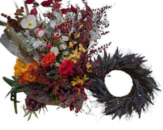 Lot #280 - Vibrant Faux Floral Arrangements with Dried Wreath