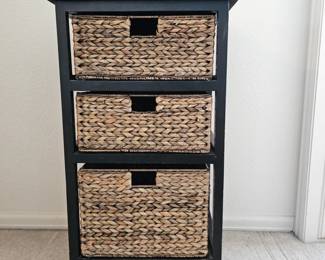 Lot #158 - Storage Organizer - Wooden Stand with Woven Baskets