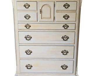 Lot #183 - Vintage 6-Drawer 3- Sliding Shelf Tallboy Dresser in Antique White