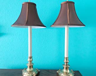 Lot #137 - Pair of Vintage Brass Candlestick Lamps