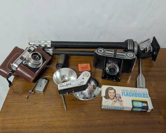 Lot #288 - Vintage Cameras Collection with Flash Accessories: Wirgin Deluxe Folding Camera & Kodak Signet 40