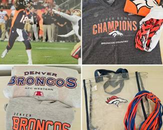 Lot #189 - Denver Broncos Super Bowl 50 Print Peyton Manning, With Hoodie, 2 T-Shirts & More