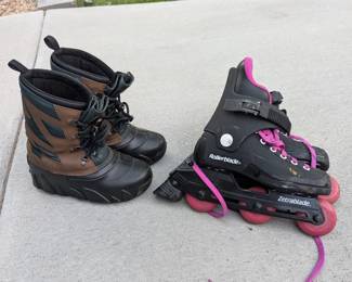 Lot #317 - Black and Pink Rollerblades with Brown and Black LaCrosse Snow Boots, Women's Size 5