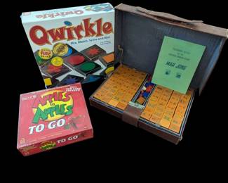 Lot #115 - Game Lot - Vintage Mah Jong, & New Qwirkle & Apples to Apples To Go.