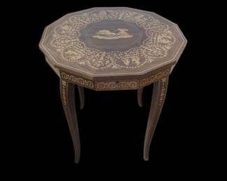 Lot #74 - Stunning Vintage Italian Marquetry Music Box Jewelry Inlaid Wood Table